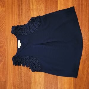 Girls Navy Blue Sleeveless Lace Appliqué Blouse from Mini Molly, Size 10-12